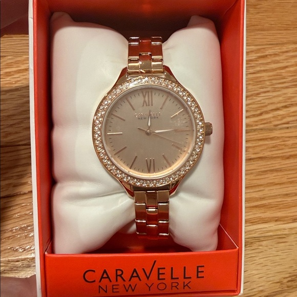 Caravelle New York Rose Gold Crystal Face Women’s Watch brand new retail $120 main image 4
